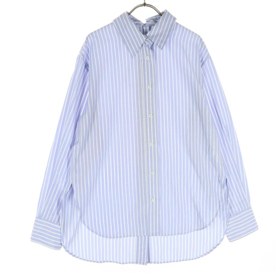 ZARA（ザラ） ストライプ柄 長袖 シャツ S ブルー系 両面 ボタン 