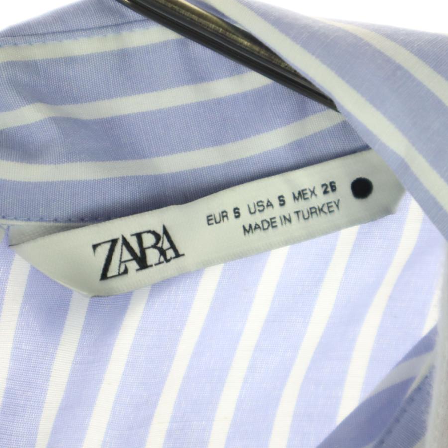 ZARA（ザラ） ストライプ柄 長袖 シャツ S ブルー系 両面 ボタン 