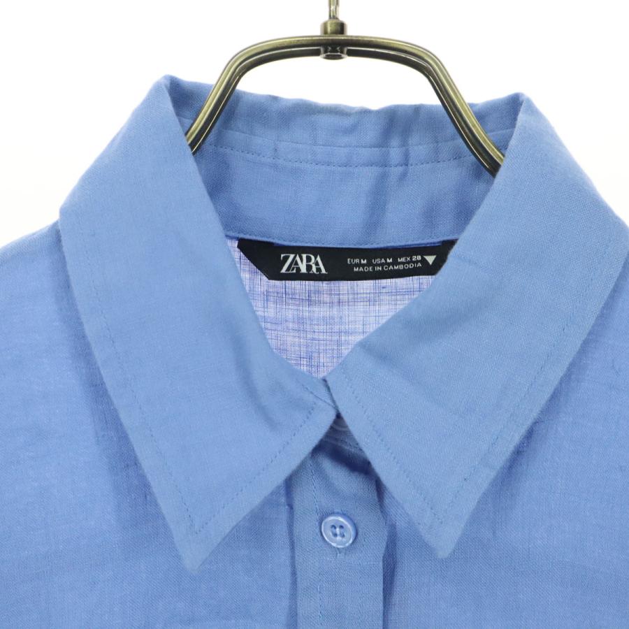 ZARA（ザラ） 長袖 リネンシャツ M ライトブルー系 メンズ 古着 中古