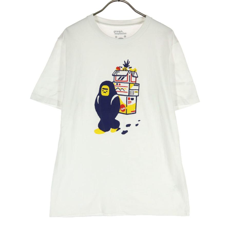 美品 graniph グラニフ フロントプリント 半袖 Tシャツ S ホワイト