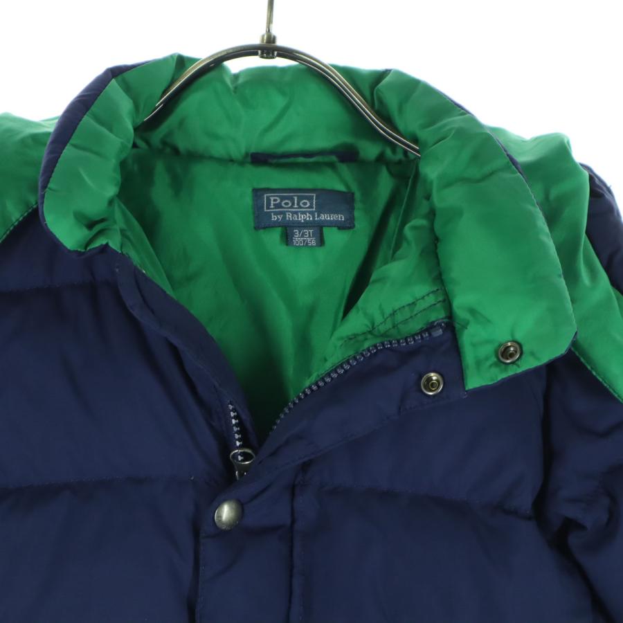Polo by Ralph Lauren ポロバイラルフローレン ワンポイントロゴ 長袖 ダウンパーカー 3T ネイビー キッズ 古着 中古の画像