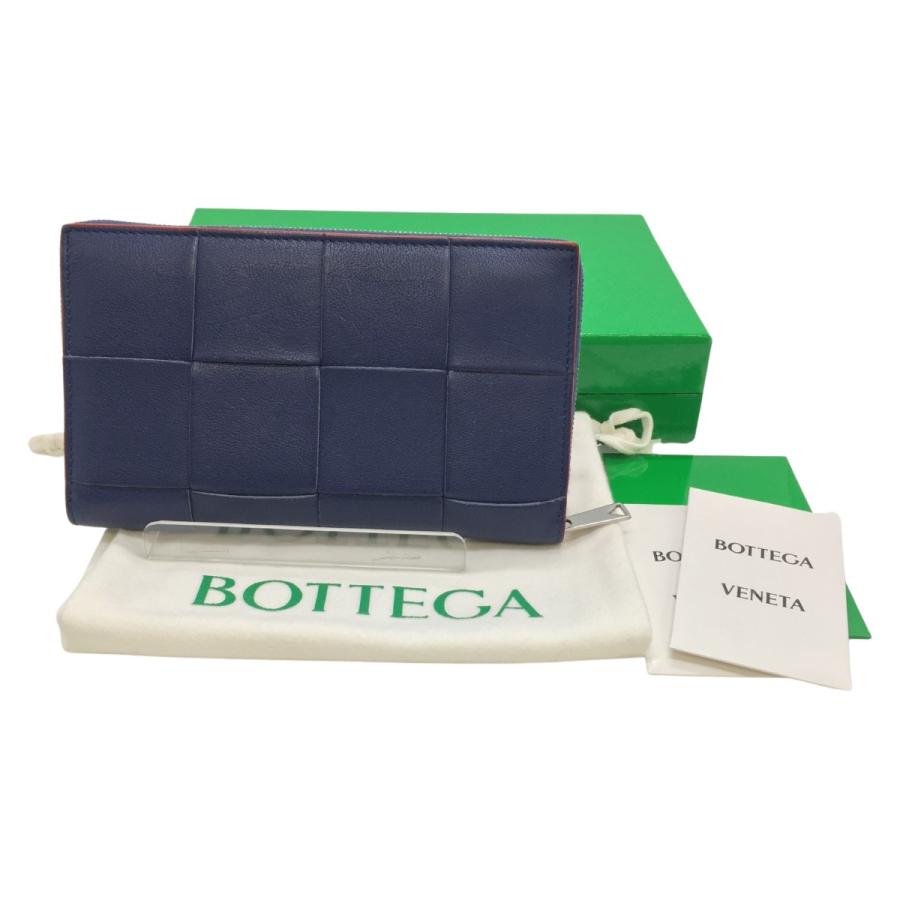 ボッテガヴェネタ　カセット ジップアラウンドウォレット　レザー　ネイビー　箱付き ◎◎ BOTTEGA VENETA ボッテガヴェネタ カセット ジップ