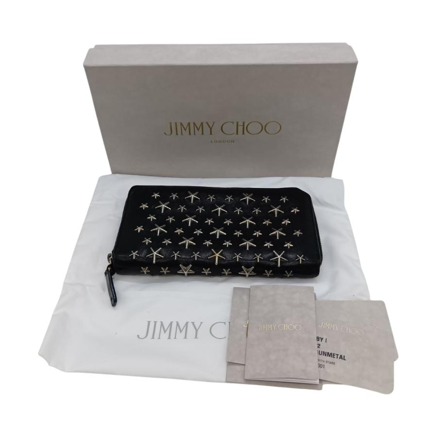 JIMMY CHOO ジミーチュウ ラウンドファスナー 長財布 スタースタッズ 箱付 J000049527001 ブラック JIMMY CHOO ジミーチュウ ラウンドファスナー 長財布 スタースタッズ