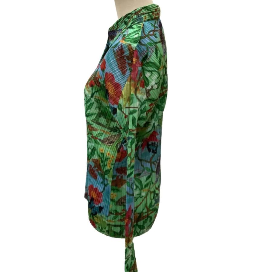 ♪♪ISSEY MIYAKE イッセイミヤケ PLEATS PLEASE 花 ナタリーレテ シャツ SIZE 3 PP61-JJ543 黄緑 ISSEY MIYAKE（イッセイミヤケ） PLEATS PLEASE 花 ナタリーレテ
