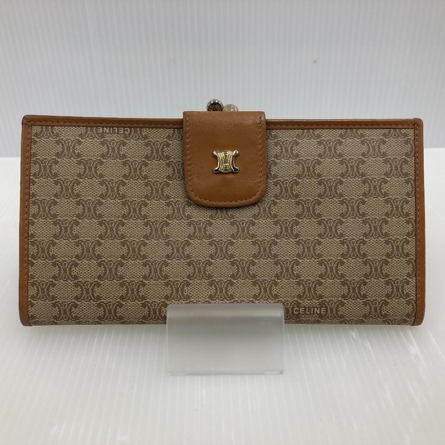 CELINE（セリーヌ） □□ 二つ折り長財布 がま口 マカダム ベージュ 傷