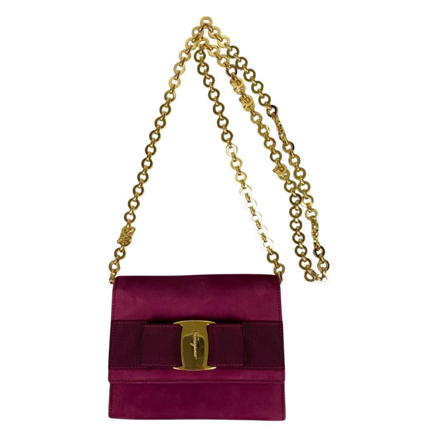 ##Salvatore Ferragamo サルヴァトーレフェラガモ スウェード チェーンショルダーバッグ ヴァラリボン AQ213202 パープル Salvatore Ferragamo サルヴァトーレフェラガモ スウェード チェーン