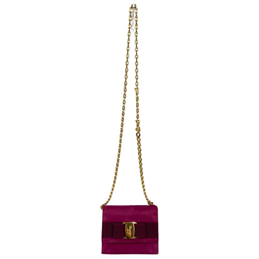 ##Salvatore Ferragamo サルヴァトーレフェラガモ スウェード チェーンショルダーバッグ ヴァラリボン AQ213202 パープル Salvatore Ferragamo サルヴァトーレフェラガモ スウェード チェーン