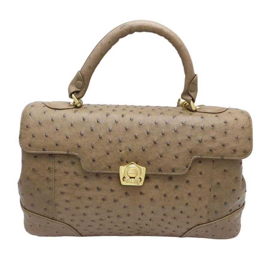 ◆◆ オーストリッチ　ハンドバッグ ブラウン やや傷や汚れあり