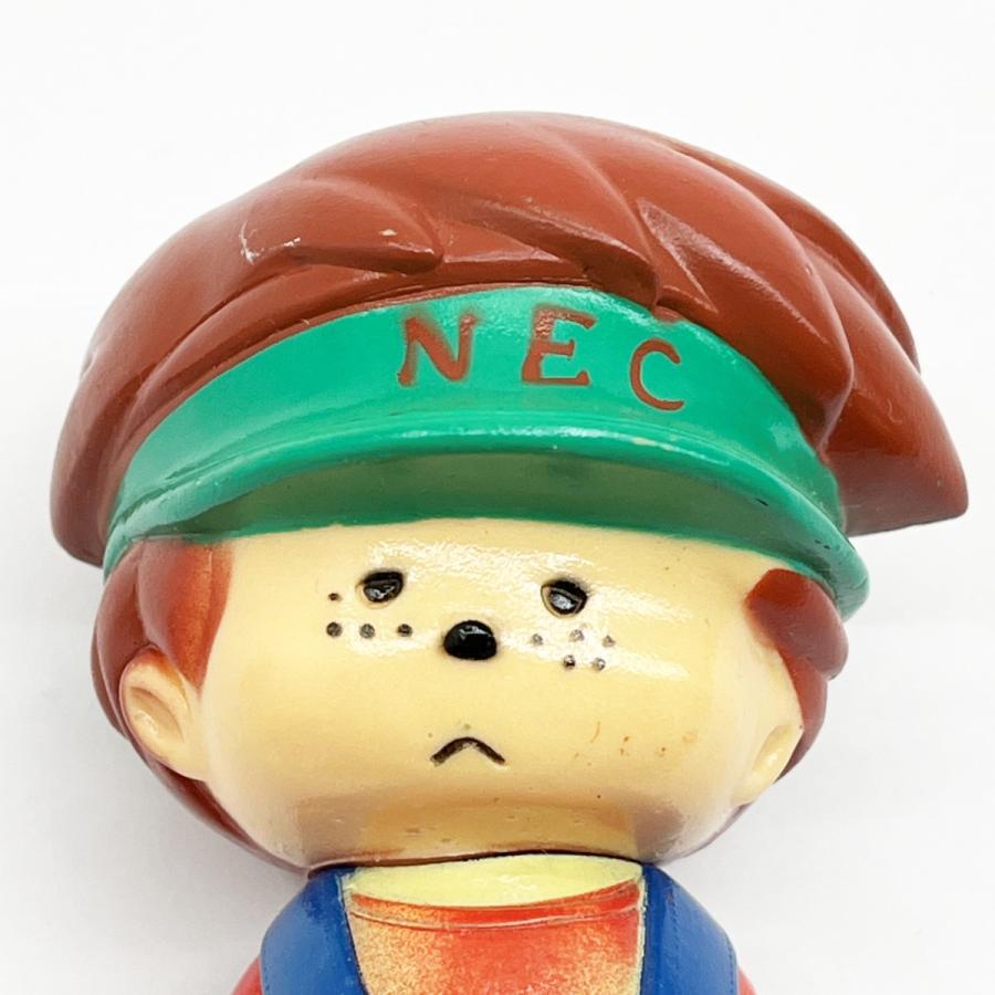 NEC ソフビ人形 NEC坊や 緑サンバイザー 青オーバーオール 昭和レトロ