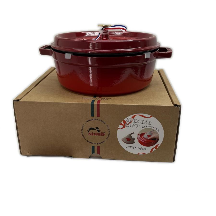 希少！未使用staub両手鍋 ストウブシャローラウンドココット26cm チェリー ◇◇ STAUB ストウブ 両手鍋 シャローココットラウンド 26cm ミトン付