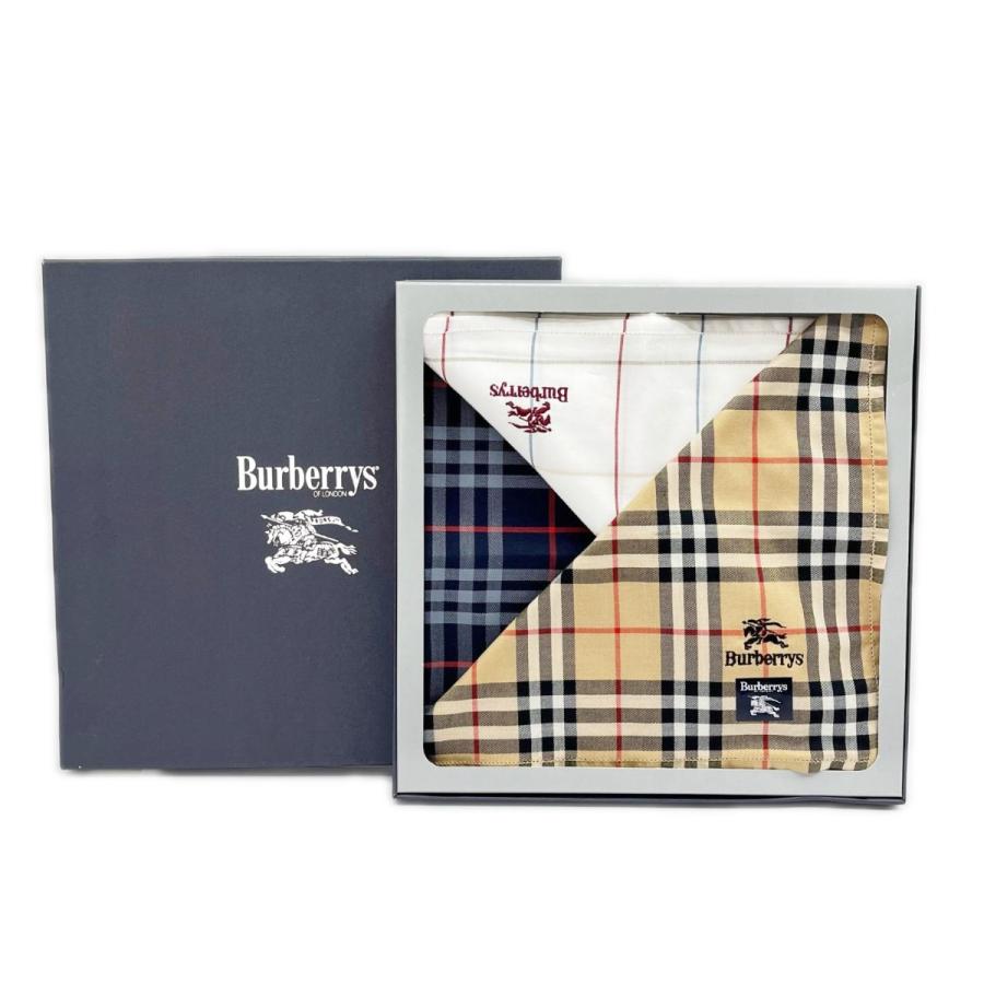 ヴィンテージモデル　Burberrys チェック柄ハンカチ 3枚セット Burberrys バーバリーズ ハンカチ 3枚セット ベージュ ネイビー