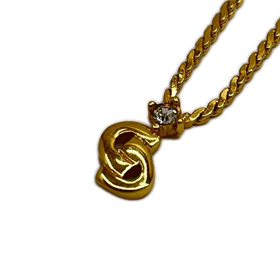 Christian Dior クリスチャンディオール CDロゴ ネックレス ゴールドメッキ 透明石1粒 Christian Dior クリスチャンディオール CDロゴ ネックレス ゴールド