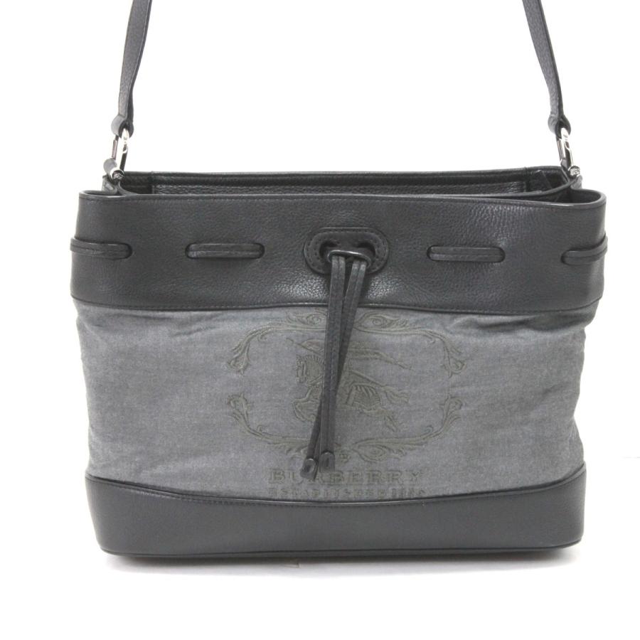 BURBERRY（バーバリー） ショルダーバッグ 巾着型風 ブラック×グレー