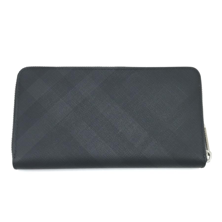 希少✨バーバリー 長財布 ラウンドファスナー スモークドチェック PVC 黒 BURBERRY（バーバリー） 長財布 チェック柄ラウンドファスナー