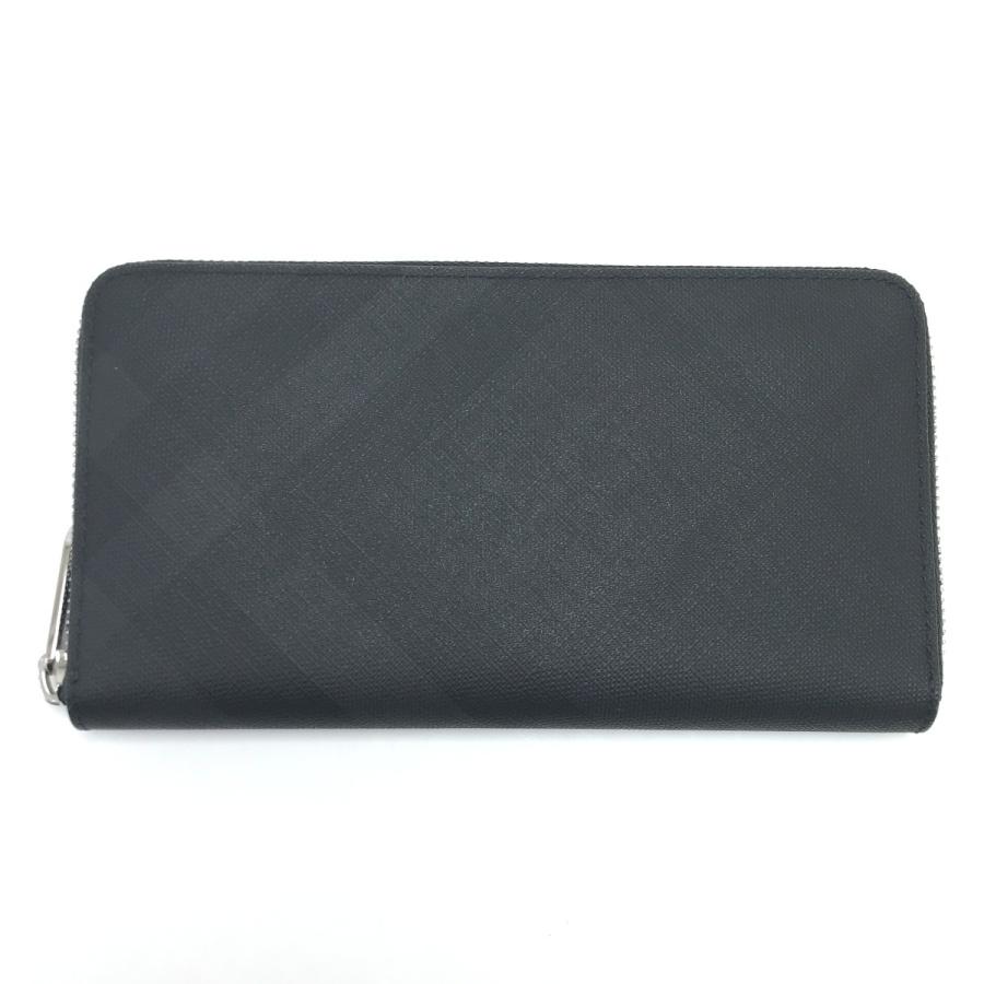 希少✨バーバリー 長財布 ラウンドファスナー スモークドチェック PVC 黒 BURBERRY（バーバリー） 長財布 チェック柄ラウンドファスナー