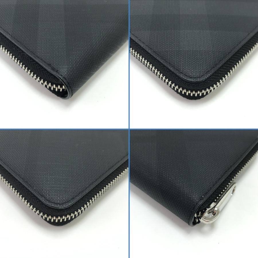 【美品】バーバリー　長財布　シャドーチェック　ラウンドファスナー 希少 ブラック BURBERRY（バーバリー） 長財布 チェック柄ラウンドファスナー