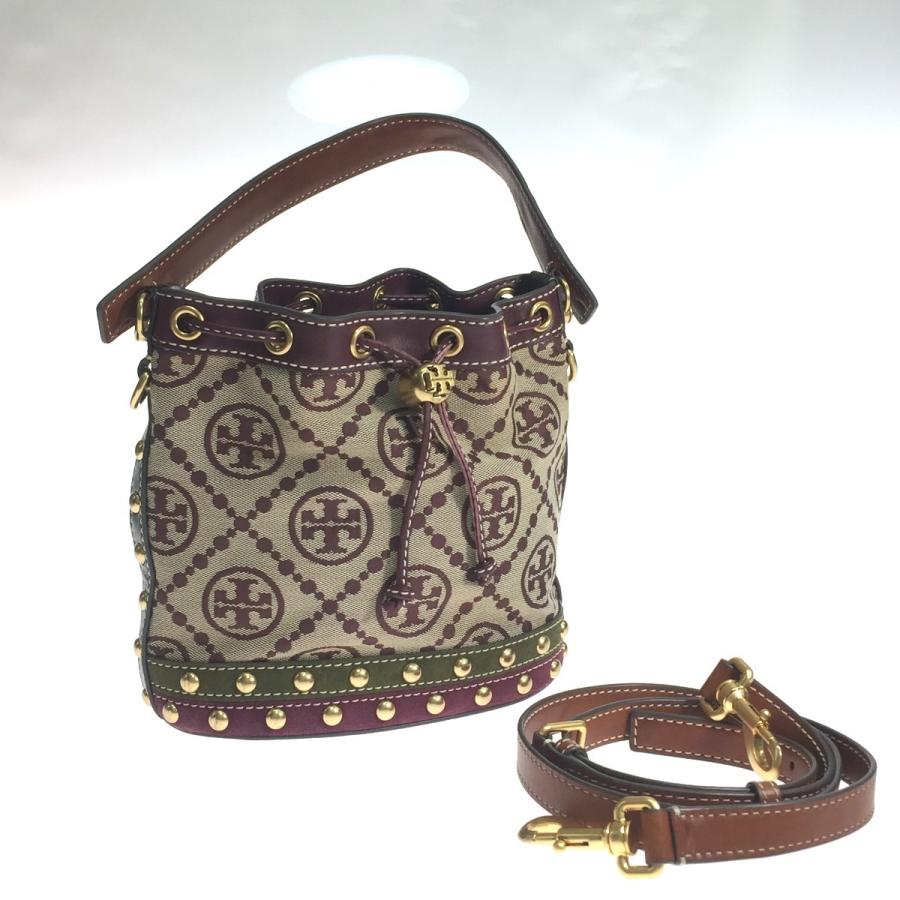 【美品】トリーバーチ　2way バッグ　モノグラム　ジャガード　ブラウン TORY BURCH（トリーバーチ） バケットバッグ モノグラム ジャガード