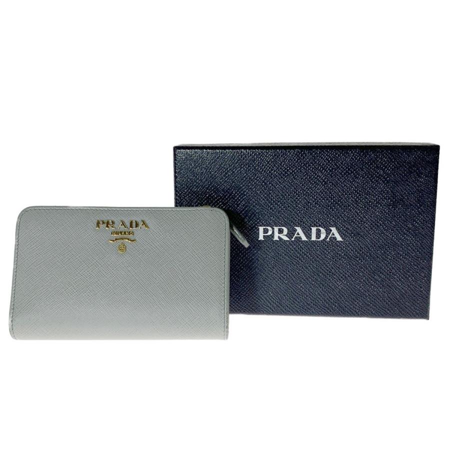 PRADA ▽▽ プラダ 二つ折り財布 レディース 1ML225 グレー やや