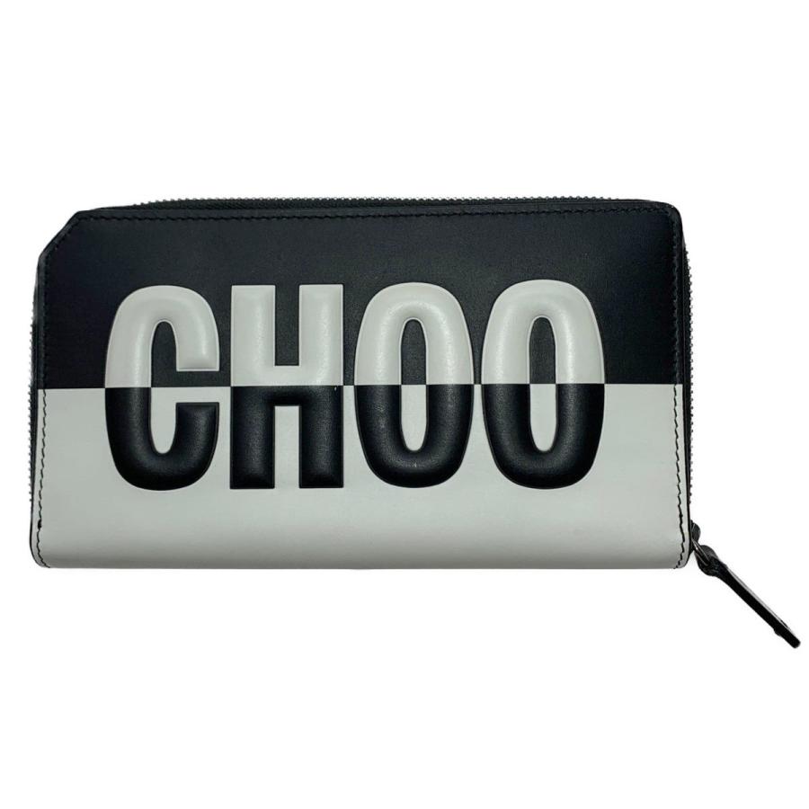 ▽▽ジミーチュウ ラウンドファスナー　エンボス　長財布 ブラック×ホワイト ▽▽ JIMMY CHOO ジミーチュウ ラウンドファスナー エンボス 長財布
