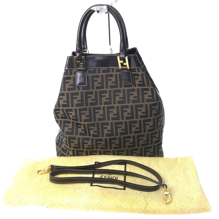 FENDI ▽▽ フェンディ ズッカ柄 2WAYトートバッグ キャンバス レザー 