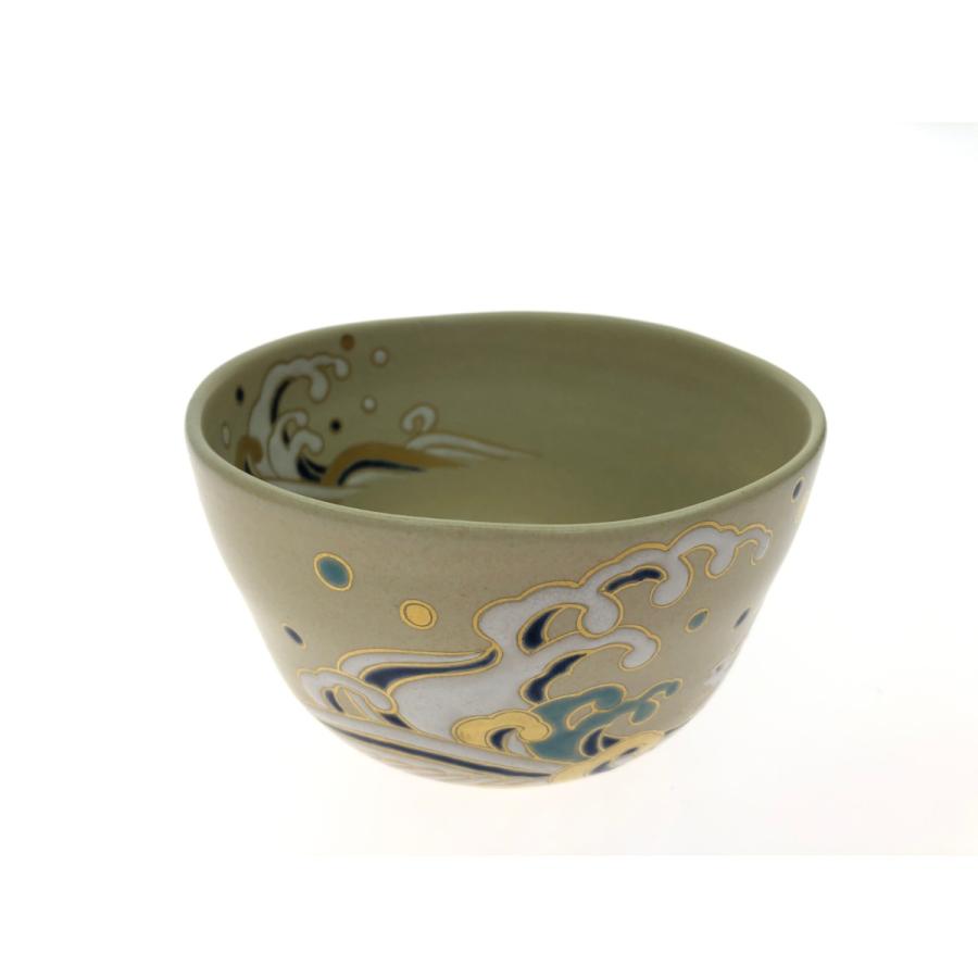  茶道具 東福窯 中村能久作 抹茶茶碗 色絵茶碗 波兎 元箱入 【キャッセロール】 やや傷や汚れあり