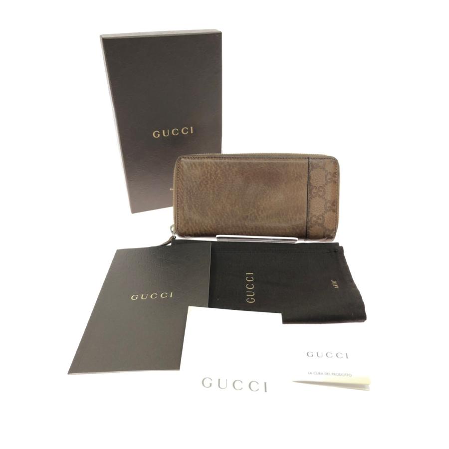 GUCCI（グッチ） ▽▽ ラウンドファスナー 長財布 GG シマレザー 箱付