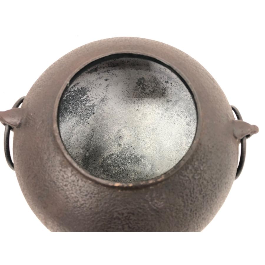▽▽ 茶道具 三足 風炉釜 茶釜 鉄丸釜 唐金蓋 古道具 アンティーク 傷 