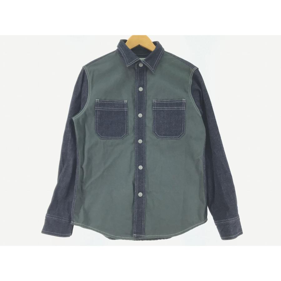 ▼▼児島ジーンズ メンズ衣料 デニムシャツ SIZE M グリーン ▽▽ 児島ジーンズ メンズ衣料 デニムシャツ SIZE M グリーン やや傷や