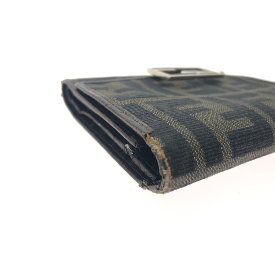 【美品】フェンディ 三つ折り財布 キャンバス レザー 小銭入れ ズッカ柄 札入れ FENDI（フェンディ） ▽▽ レディース 三つ折り財布 FFプレート ズッカ