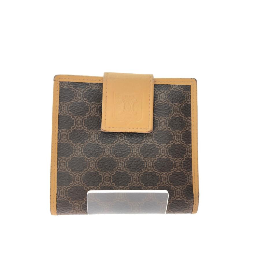 CELINE セリーヌ 二つ折り財布 マカダム 美品 ロゴ ブラウン コンパクト CELINE（セリーヌ） ▽▽ レディース 二つ折り財布 コンパクト