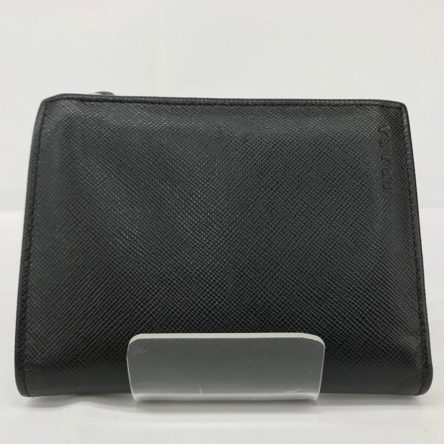 美品 プラダ 折り財布 サフィアーノレザー ブラック 黒 ロゴ 箱付き 本革 PRADA（プラダ） □□ サフィアーノ 2つ折り財布 箱付 ブラック やや傷