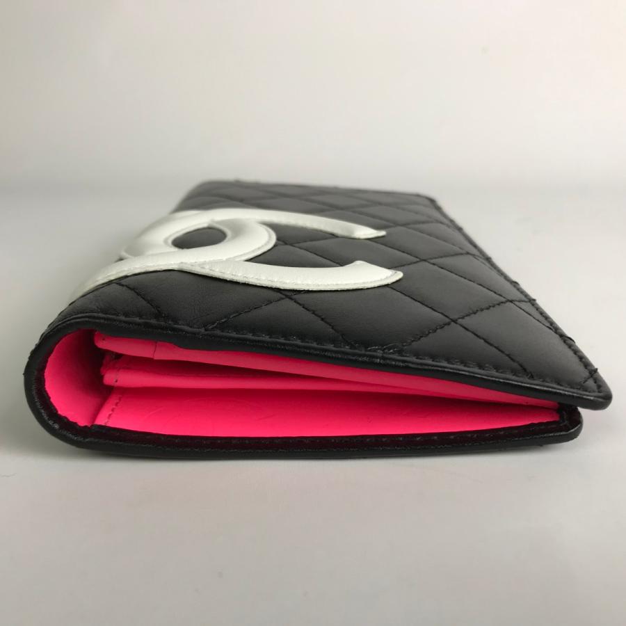 CHANEL シャネル 財布 カンボンライン キルティング A26717 ブラック×ホワイト×ピンク 箱・ギャランティカード付  やや傷や汚れありの画像
