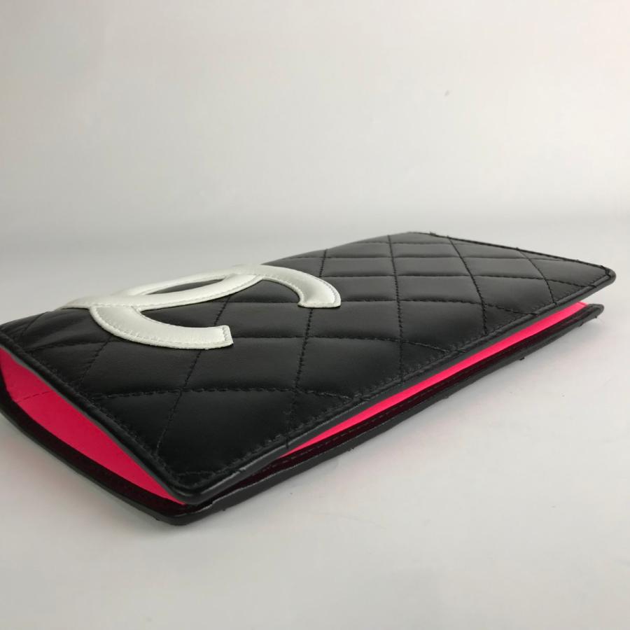 CHANEL シャネル 財布 カンボンライン キルティング A26717 ブラック×ホワイト×ピンク 箱・ギャランティカード付  やや傷や汚れありの画像