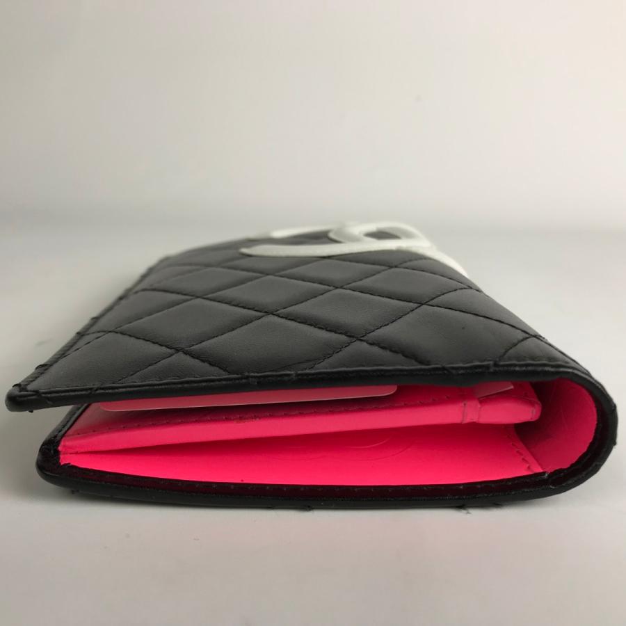 CHANEL シャネル 財布 カンボンライン キルティング A26717 ブラック×ホワイト×ピンク 箱・ギャランティカード付  やや傷や汚れありの画像