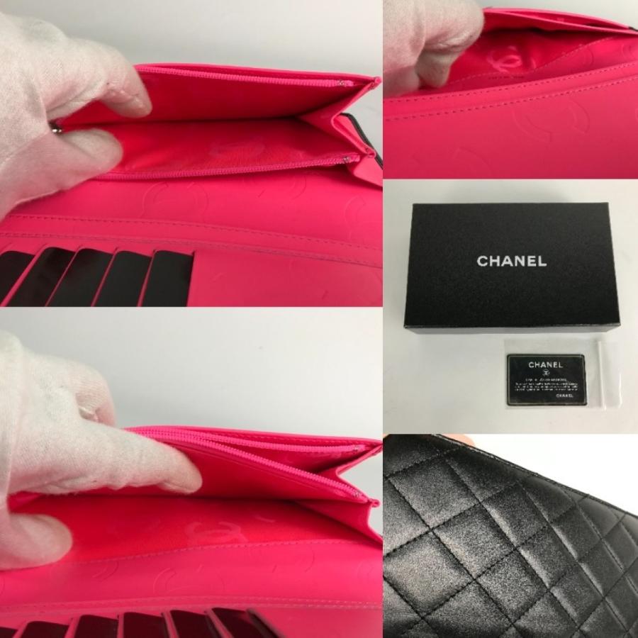 CHANEL シャネル 財布 カンボンライン キルティング A26717 ブラック×ホワイト×ピンク 箱・ギャランティカード付  やや傷や汚れありの画像