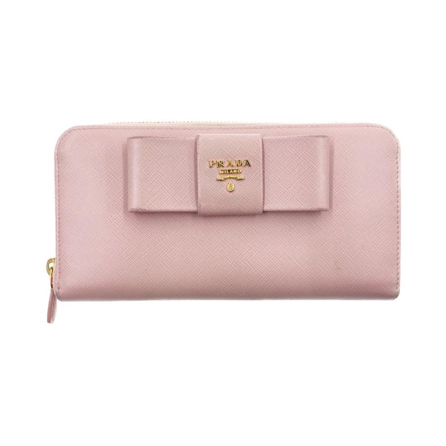 〇〇PRADA プラダ サフィアーノ リボン ラウンドファスナー 長財布 1ML506ZTM ピンク PRADA（プラダ） 〇〇 サフィアーノ リボン ラウンドファスナー 長財布