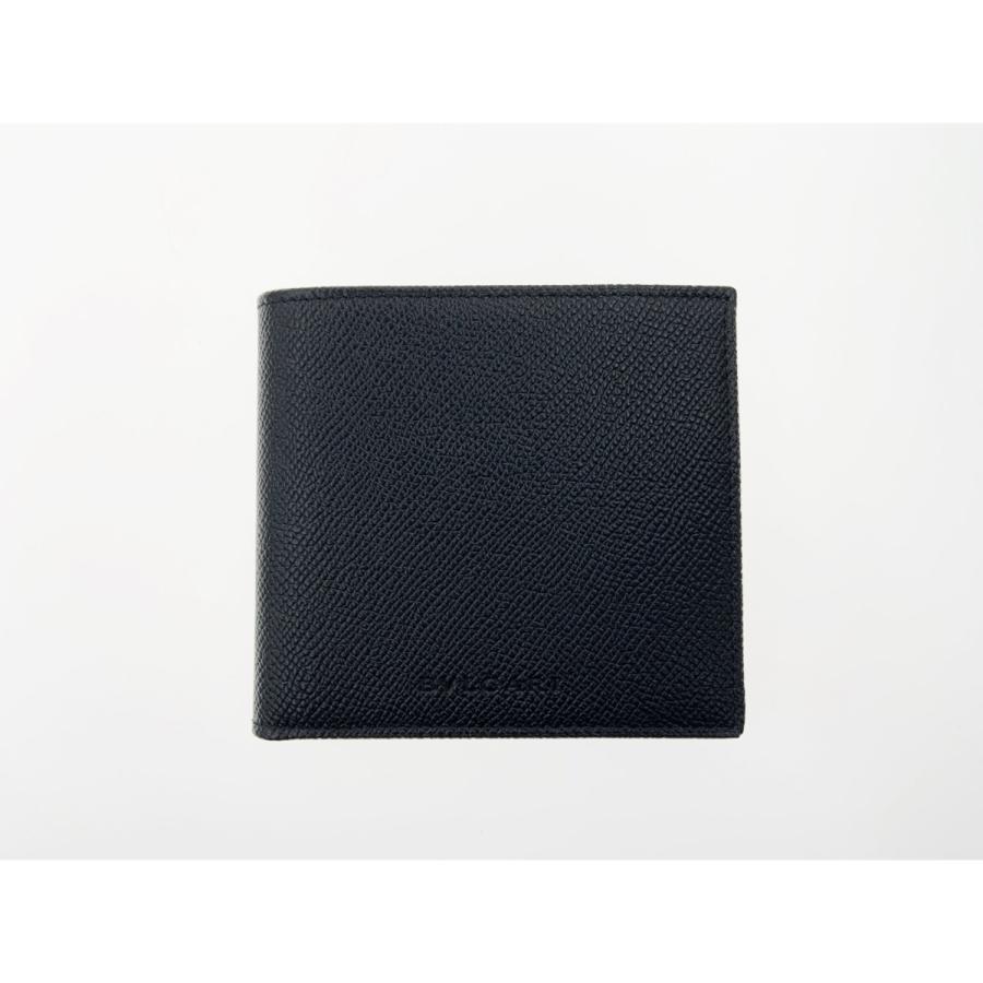 BVLGARI（ブルガリ） 〇〇 レザーロゴ 二つ折り財布 33885 ブラック