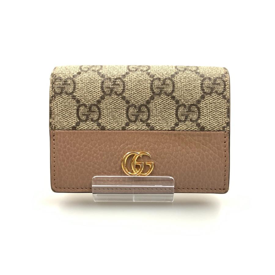 〇〇GUCCI グッチ GGスプリーム ダブルGカードケースウォレット ミニウォレット 二つ折り財布 658610 ピンク x ベージュ GUCCI（グッチ） 〇〇 GGスプリーム ダブルGカードケースウォレット