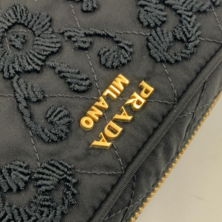 〇〇 PRADA プラダ 刺繍 ナイロン 化粧ポーチ ポーチ ブラック やや傷や汚れあり_1
