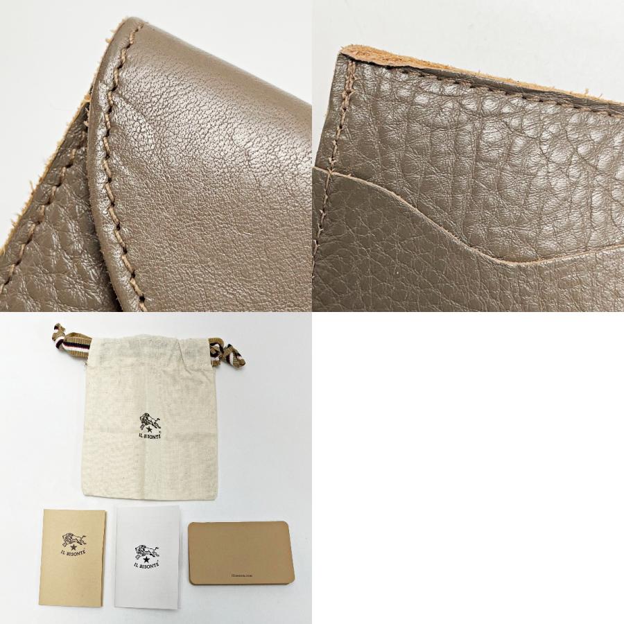 【美品】IL BISONTE 三つ折り財布 グレー 保存袋付き IL BISONTE（イルビゾンテ） 三つ折り フラップウォレット グレー 財布