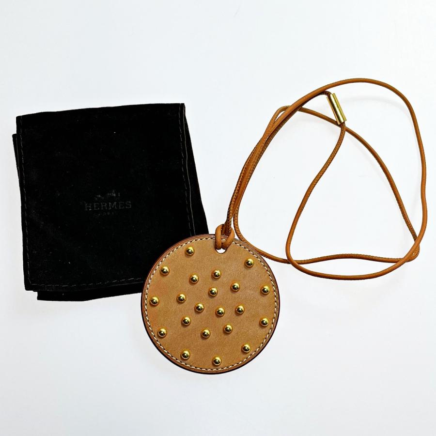 HERMES エルメス ネックレス ノマド ブラウン スタッズ レザー 