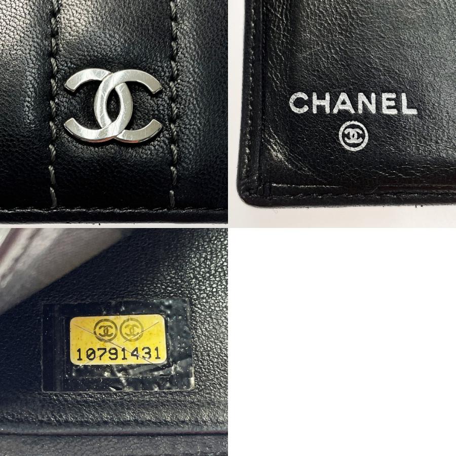 ☆☆ CHANEL シャネル マドモアゼルライン T12338 ブラック 2つ折り財布 レザー レディース メンズ シルバー金具 傷や汚れあり｜bigban｜06