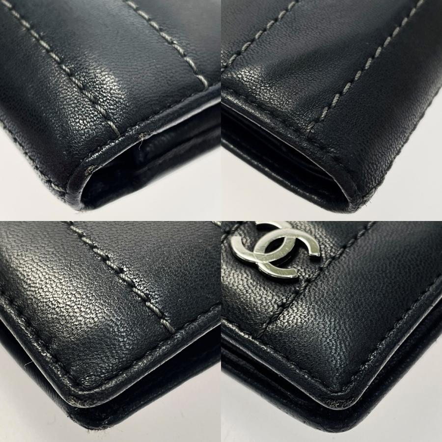 CHANEL シャネル マドモアゼルライン T12338 ブラック 2つ折り財布 レザー レディース メンズ シルバー金具 CHANEL シャネル マドモアゼルライン T12338 ブラック 2つ折り財布
