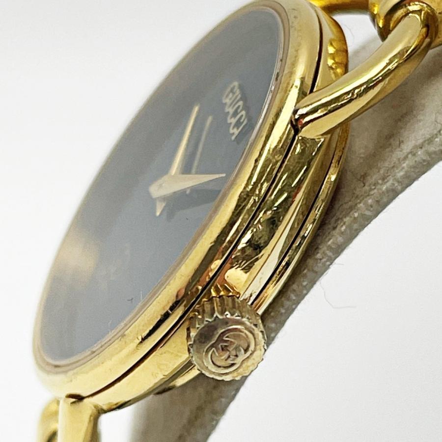 GUCCI グッチ クォーツ 6000L ゴールド×ブラック 腕時計 レザー 黒文字 