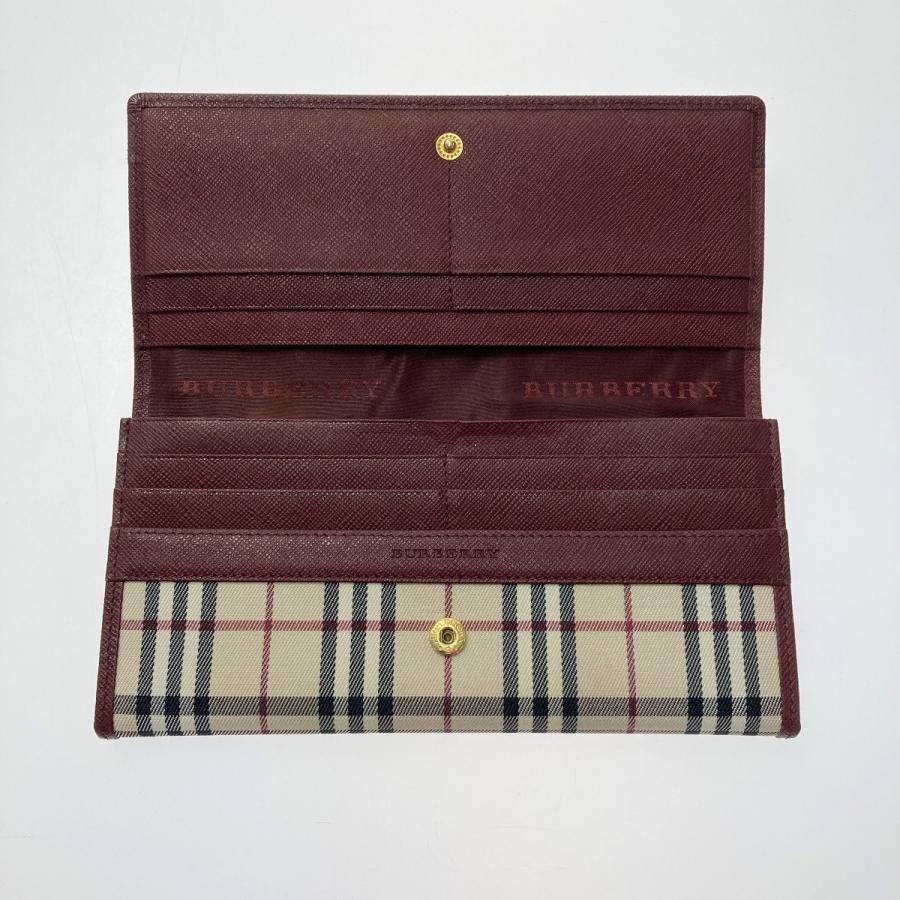 BURBERRY 長財布 二つ折り ノバチェック キャンバスレザー美品最終値下げ BURBERRY（バーバリー） ノバチェック 2つ折り長財布 バーガンディー