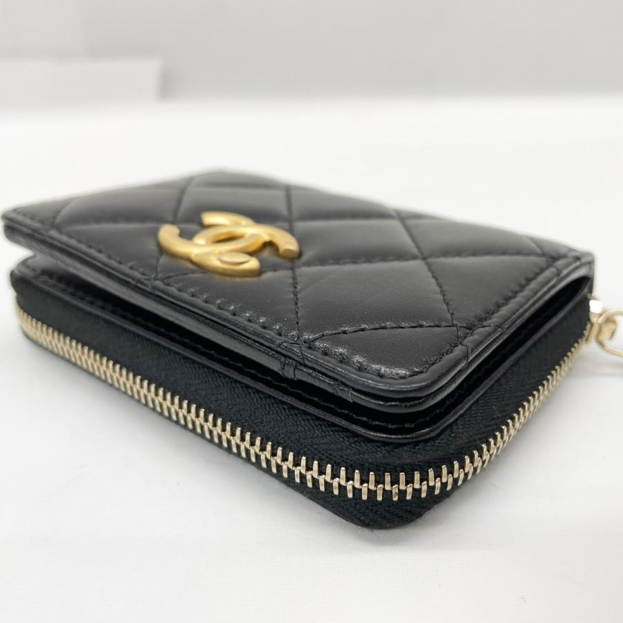 CHANEL シャネル レディース ジップパース ココマーク ラムスキン ゴールド金具 ブラック CHANEL（シャネル） レディース ジップコインパース ココマーク