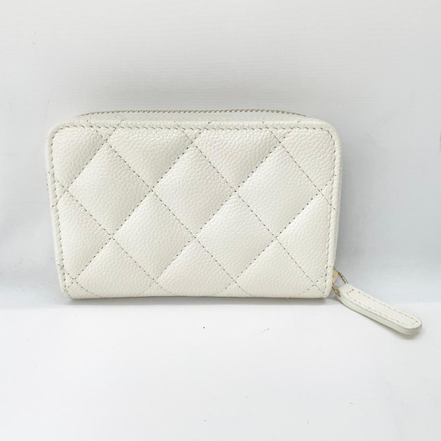 CHANEL シャネル 財布 ココマーク マトラッセ ラウンドファスナー ケース ホワイト キャビアスキン CHANEL（シャネル） 財布 ココマーク マトラッセ ラウンドファスナー