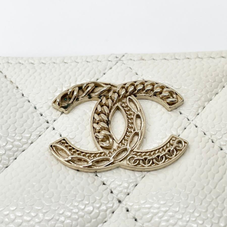 CHANEL シャネル 財布 ココマーク マトラッセ ラウンドファスナー ケース ホワイト キャビアスキン CHANEL（シャネル） 財布 ココマーク マトラッセ ラウンドファスナー