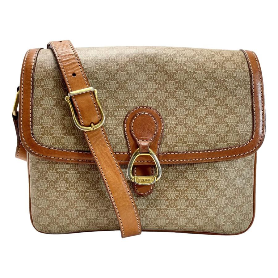 CELINE セリーヌ マカダム柄 ショルダーバッグ ポシェット 斜め掛 レディース ゴールド金具 CELINE（セリーヌ） マカダム柄 ショルダーバッグ ポシェット 斜め掛