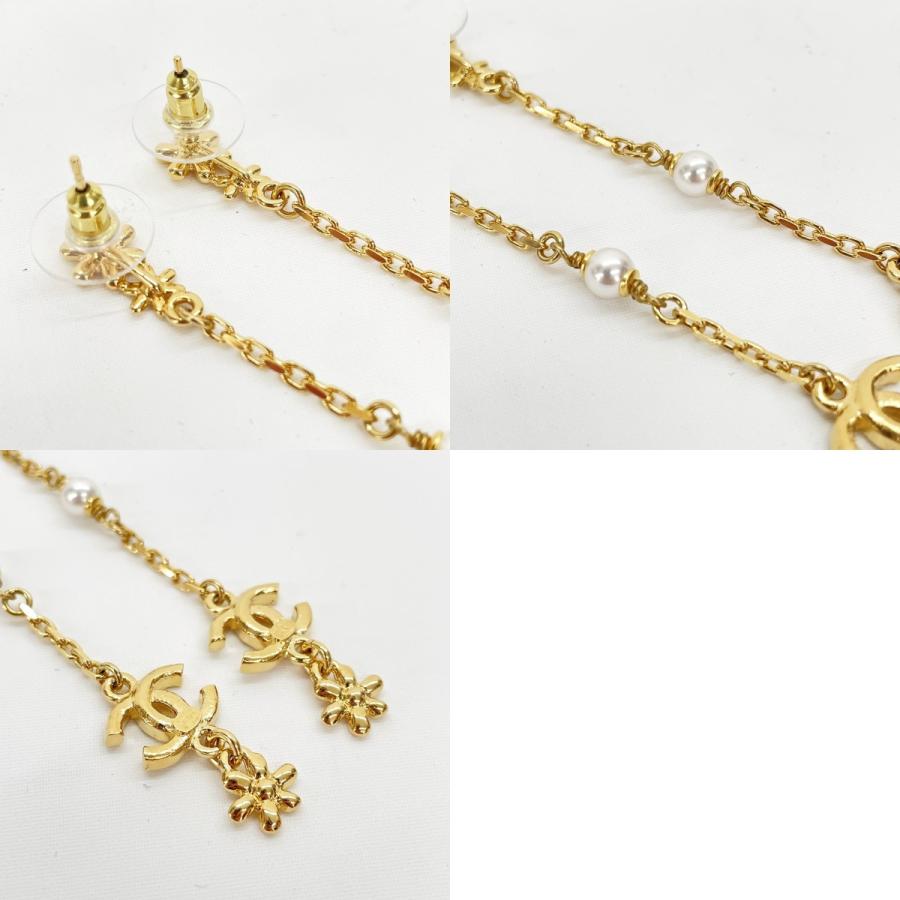 CHANEL シャネル ココマーク フラワー ロングピアス フェイクパール ラインストーン 23A ゴールド やや傷や汚れありの画像